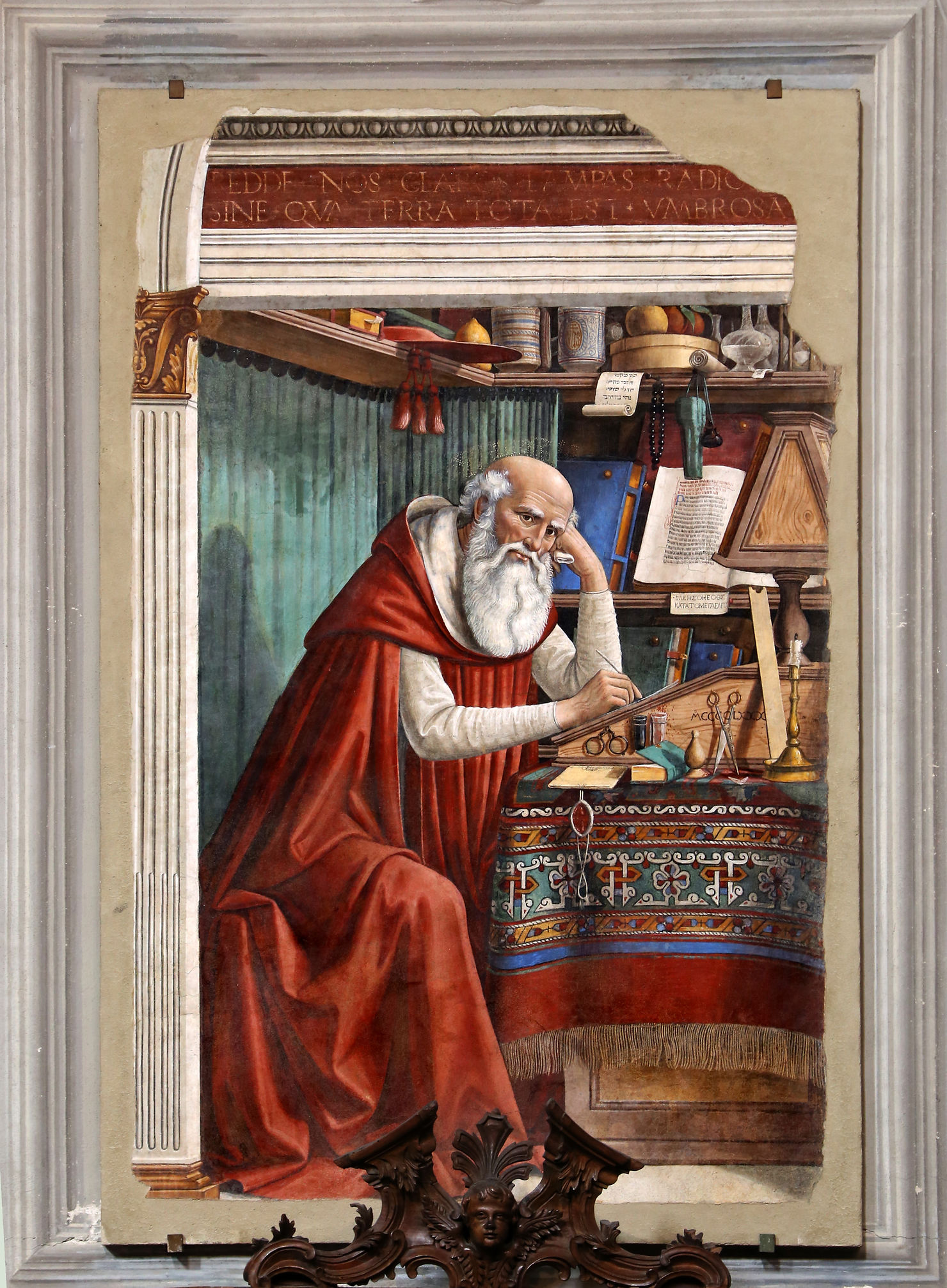 Domenico Ghirlandaio "San Girolamo nello studio" 1480, affresco cm 184x119, Chiesa di Ognissanti, Firenze.