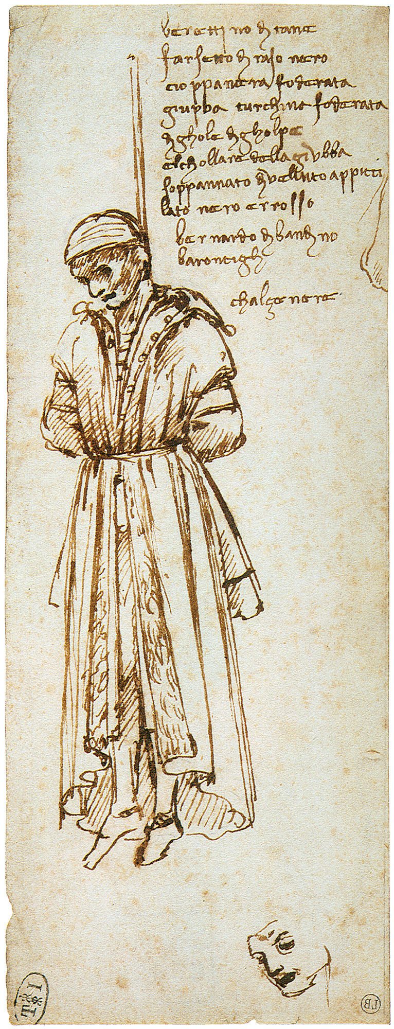 Leonardo Da Vinci, Disegno del cadavere di Bernardo di Bandino Baroncelli, 1479