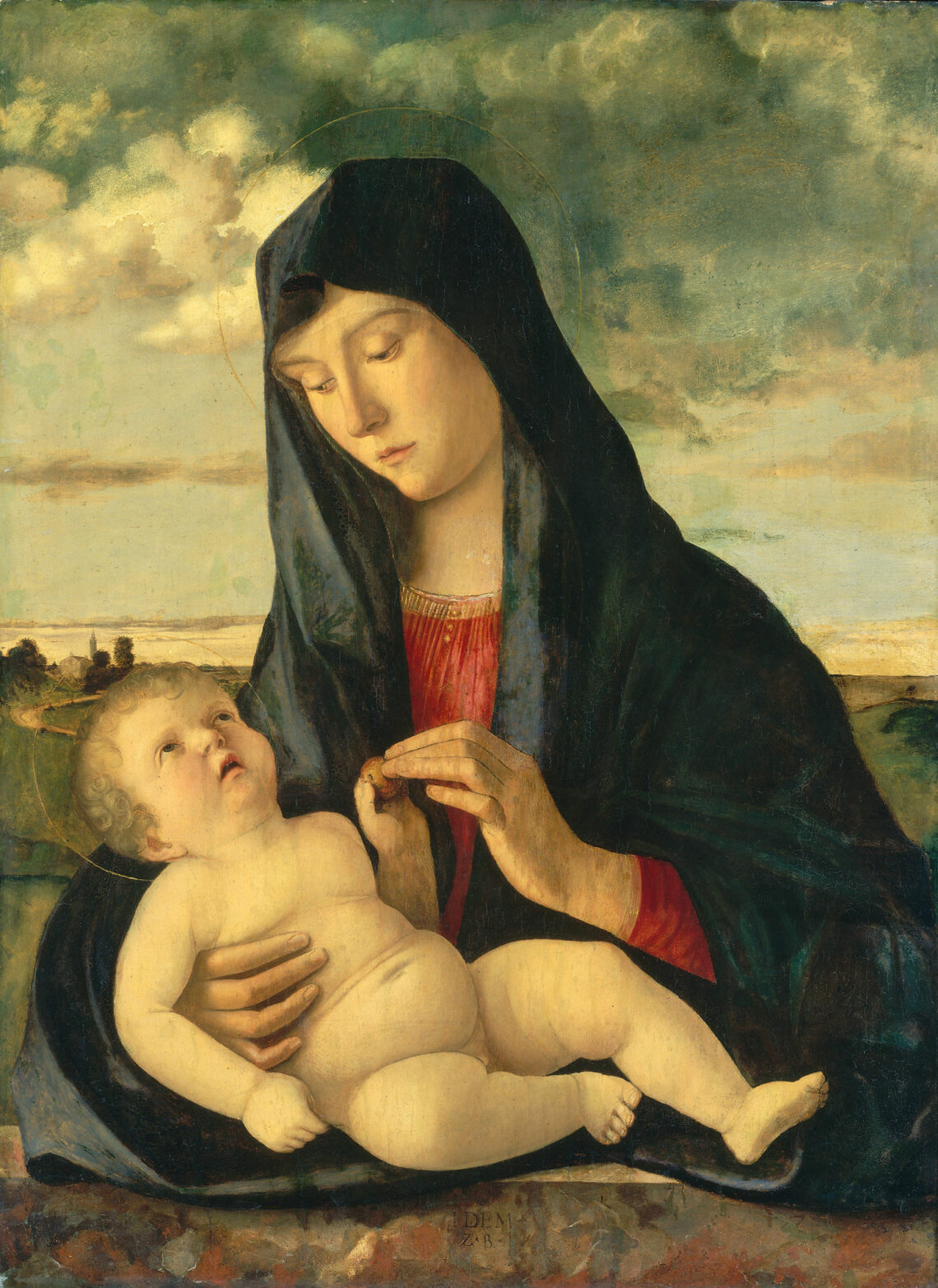 Giovanni Bellini "Madonna e il Bambino in un paesaggio" 1480-1485 circa, Tavola cm. 72x53,2. National Gallery, Washington.