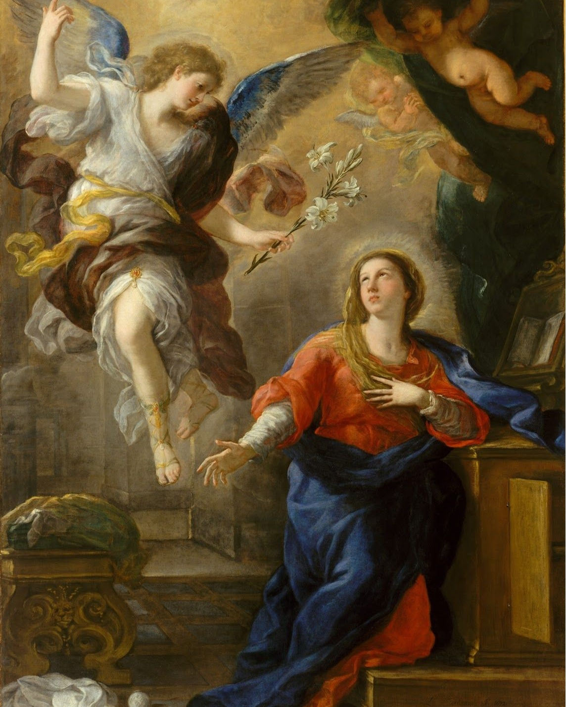 Luca Giordano "Annunciazione" 1672, New York, Metropolitan Museum of Art. Olio su tela, cm. 233.6 × 168.4.