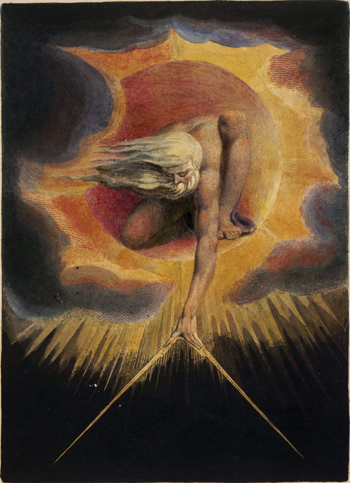 William Blake "l'Onnipotente", 1794, acquaforte acquerellata, cm 23x17. Londra, British Museum.