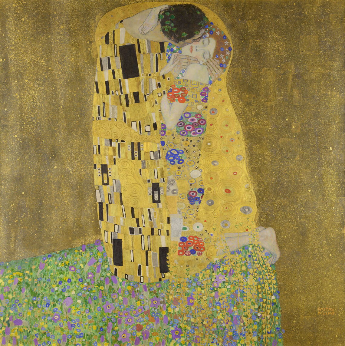 Gustav Klimt "Il bacio" 1907-08, olio su tela cm. 180x180. Österreichische Galerie Belvedere, Vienna.