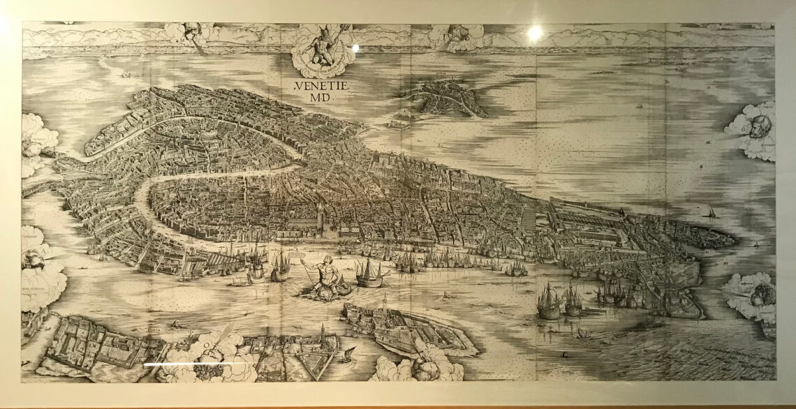 Iacopo De’ Barbari “Veduta di Venezia a volo d’uccello” 1498-1500, xilografia in sei blocchi, mm 1345x2820. Museo Correr, Venezia.