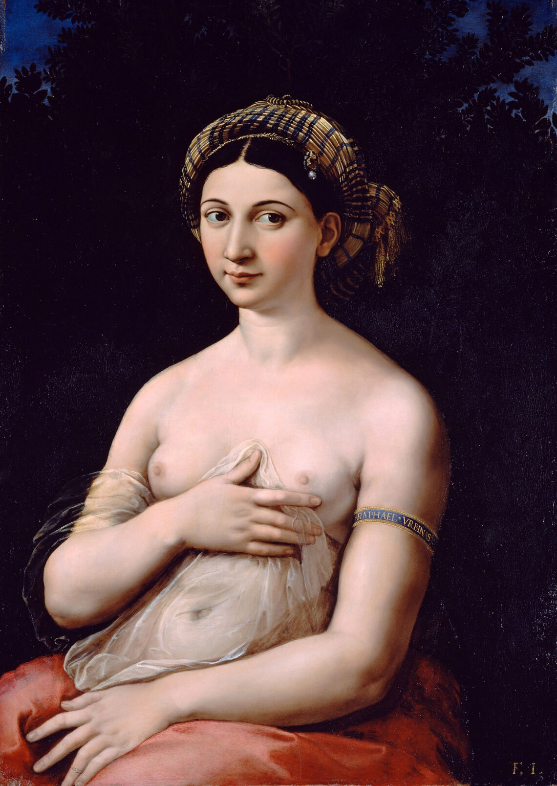 Raffaello Sanzio "La Fornarina" 1520 circa, olio su tavola cm. 87x63, Galleria Nazionale d'Arte Antica di Palazzo Barberini, Roma