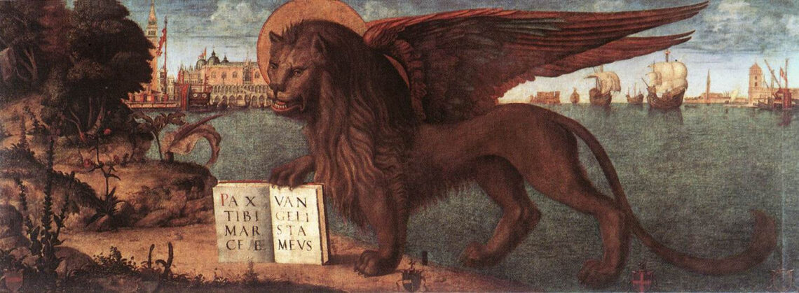 Vittore Carpaccio, Leone di San Marco (1516) tempera su tela, 130x368 cm, Palazzo Ducale, Venezia.