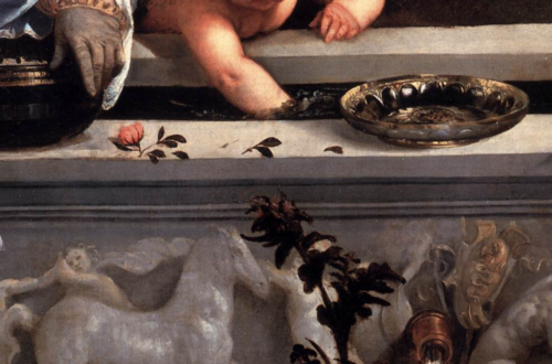 Particolare: Tiziano Vecellio "Amor Sacro e Amor Profano" 1515 circa, olio su tela cm. 118x279, Galleria Borghese, Roma.