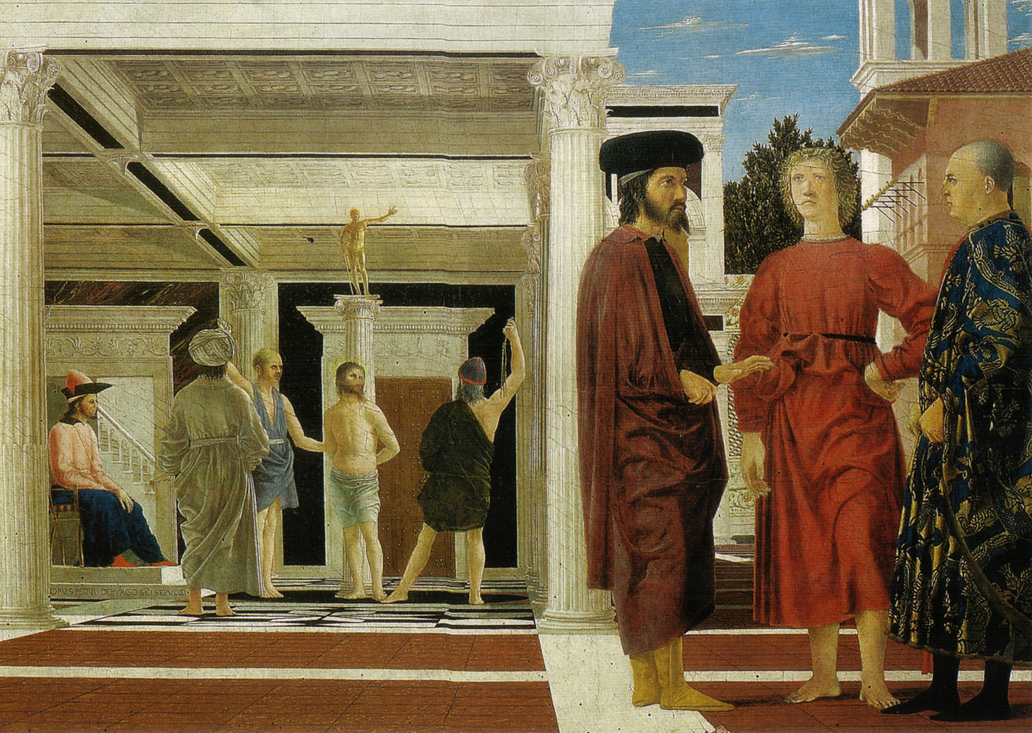 Piero della Francesca "Flagellazione di Cristo" 1453, tempera su tavola, cm.58,4×81,5, Galleria Nazionale delle Marche, Urbino