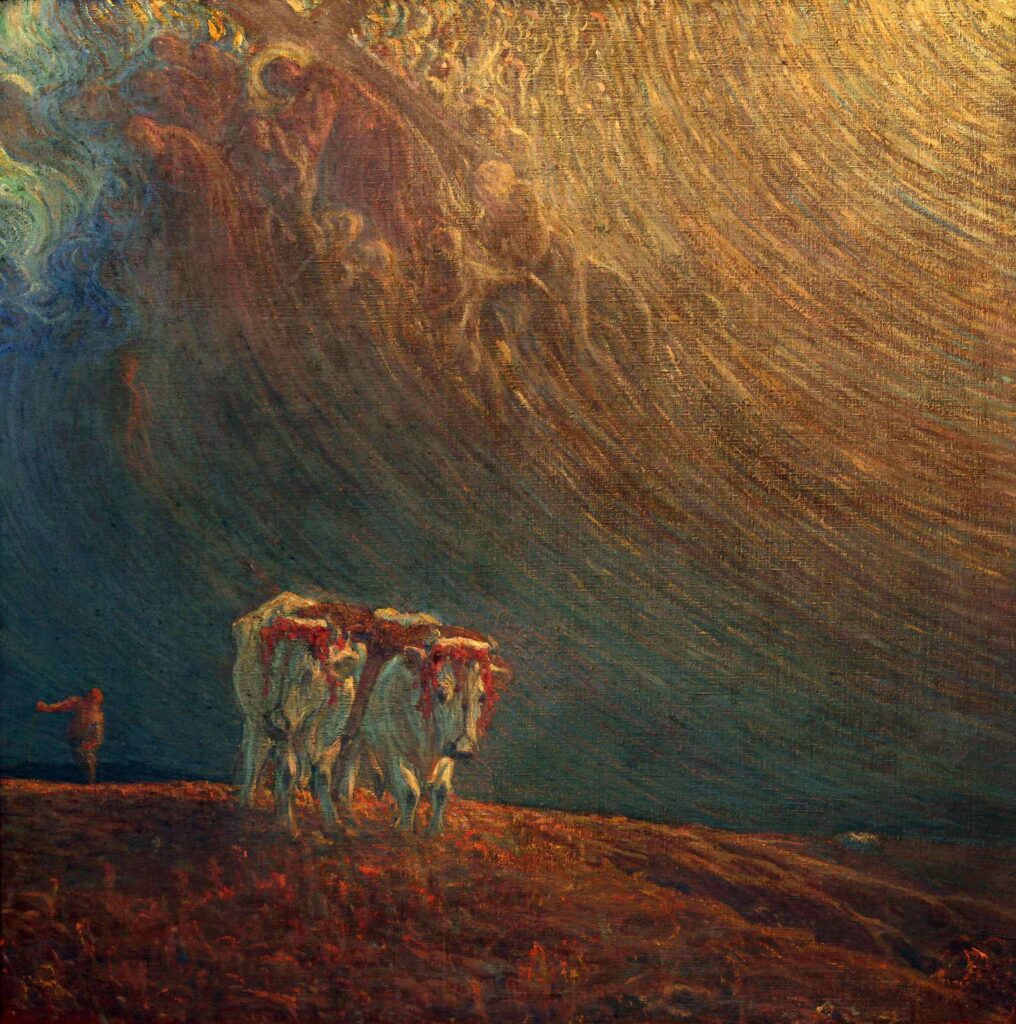 GALILEO CHINI. Il giogo, 1907, olio su tela. cm 124 × 124