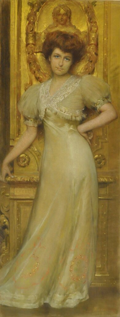 GIACOMO GROSSO Rêve d’or. 1907, pastelli a colori su carta spessa incollata su tela, canvas, mm 1950 × 750