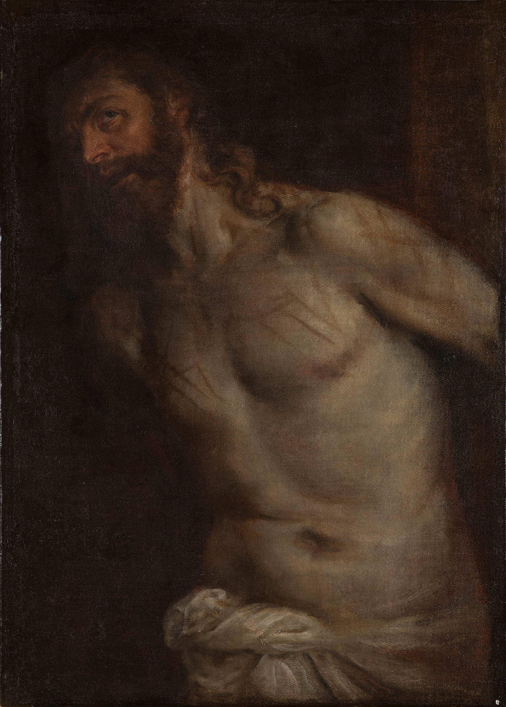 Cristo flagellato. Vecellio Tiziano
(Pieve di Cadore 1488-90 - Venezia 1576). 1568 circa, olio su tela, cm.87x62,5. Galleria Borghese. Roma