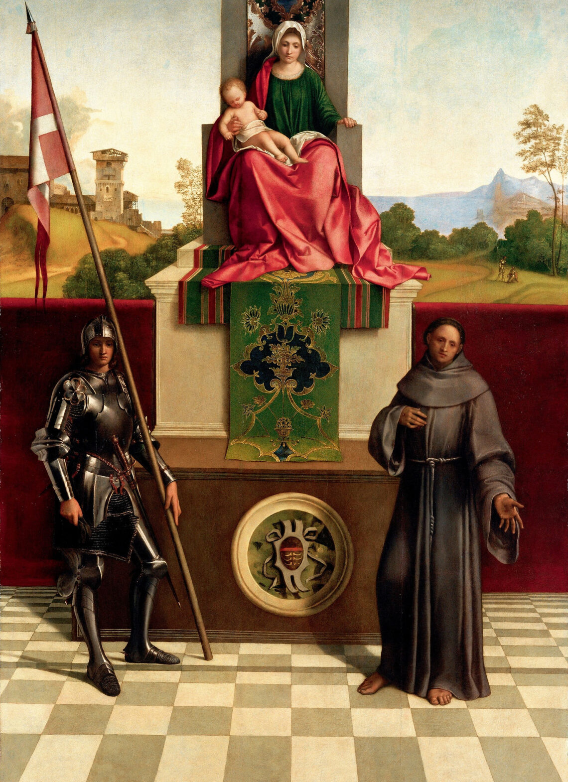 Giorgione “Pala di Castelfranco “Madonna col Bambino e i Santi Nicasio e Francesco” 1503, ca. cm 200x152, Tempera su tavola di pioppo, Duomo, Castelfranco Veneto (TV