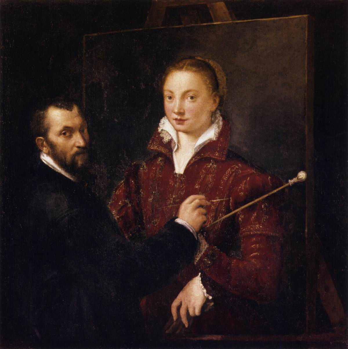 Sofonisba Anguissola "Bernardino Campi ritrae Sofonisba Anguissola" 1559 olio su tela cm 108x109 Pinacoteca Nazionale Siena