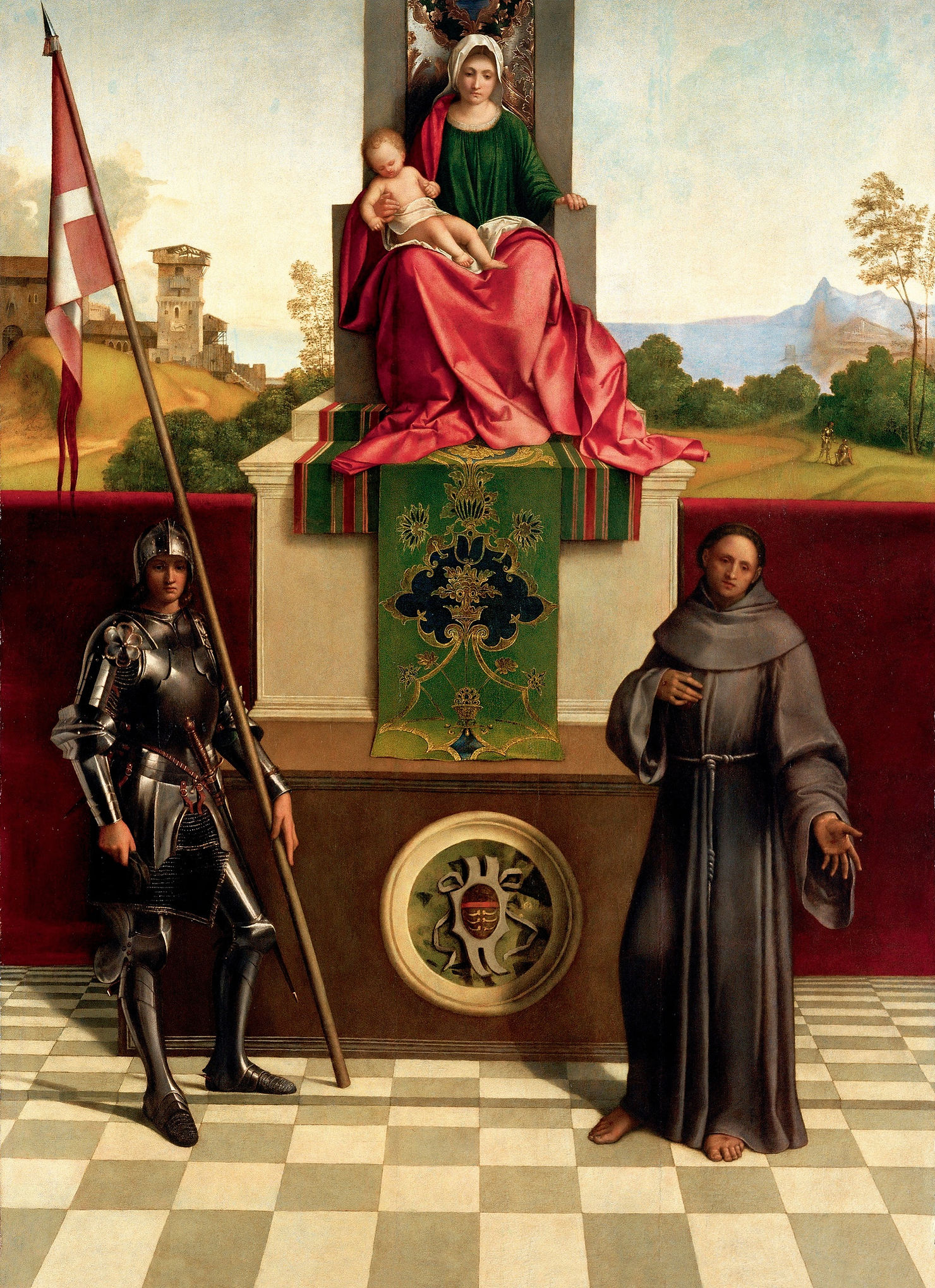 Giorgione “Pala di Castelfranco “Madonna col Bambino e i Santi Nicasio e Francesco” 1503, ca. cm 200x152, Tempera su tavola di pioppo, Duomo, Castelfranco Veneto (TV)