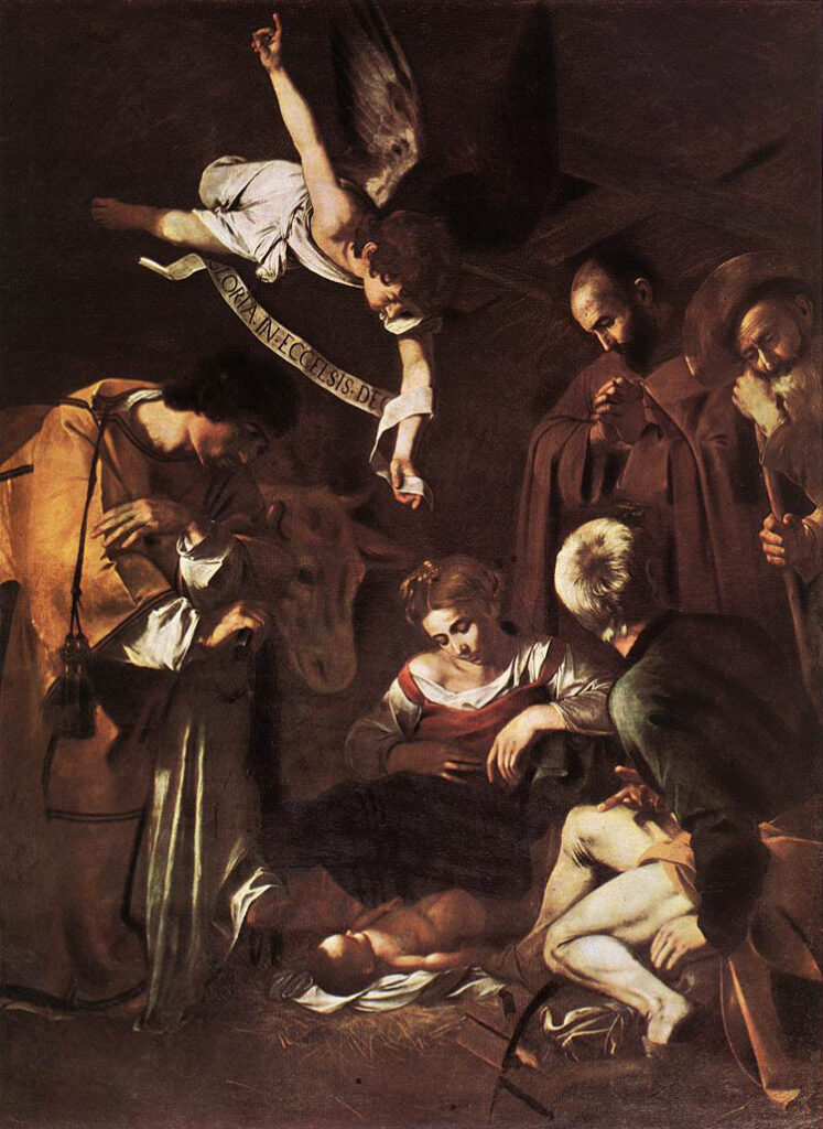 Caravaggio "Natività con i santi Lorenzo e Francesco" 1600 olio su tela cm. 268 x 197 trafugata nel 1969 a Palermo e non ancora ritrovata
