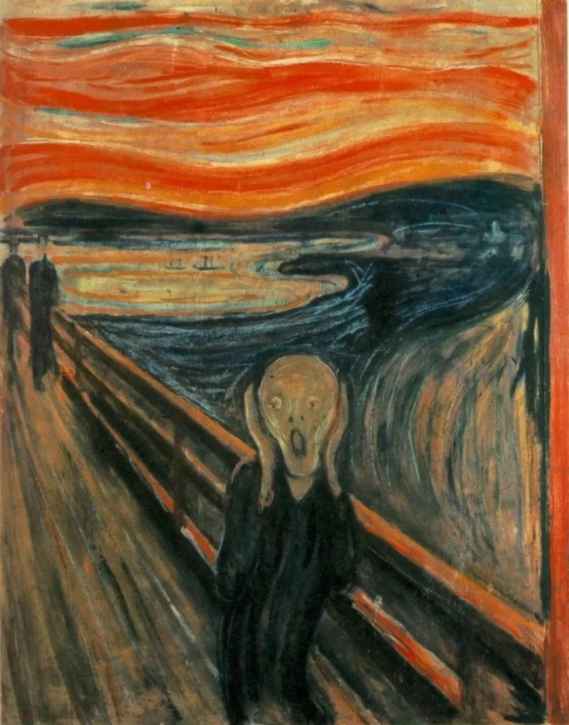 Edvard Munch "L'urlo", 1893, tempera e matite colorate su cartone non preparato cm. 91x73,5 Oslo Galleria Nazionale

